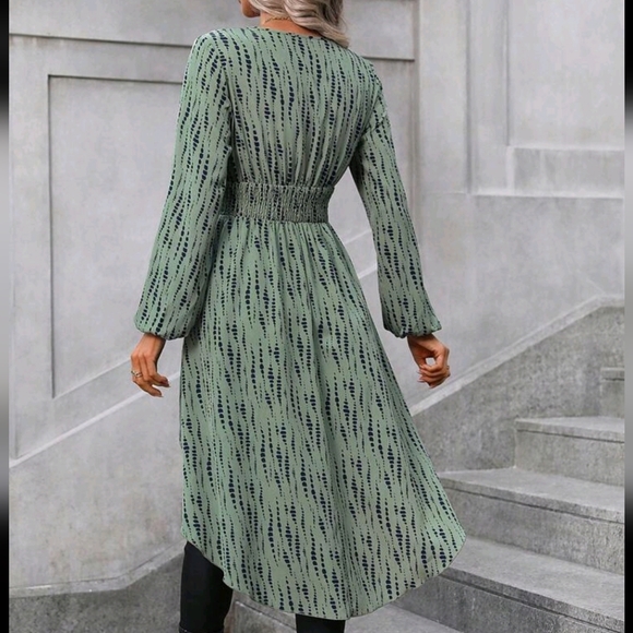 Tie Dye Print Smocked Lantern Sleeve High Low Asymmetrical Hem Top Blouse Shirt - Picture 2 of 6